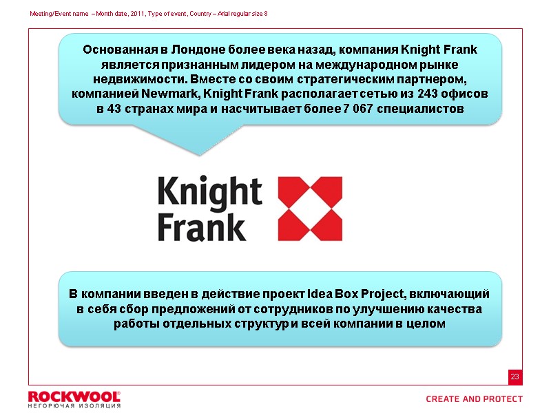 Основанная в Лондоне более века назад, компания Knight Frank является признанным лидером на международном